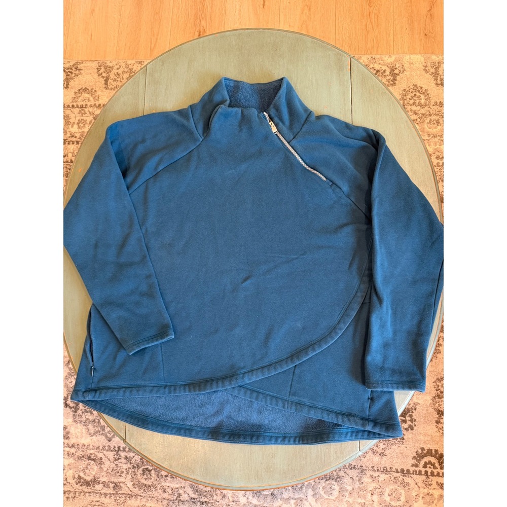 Athleta Cozy Karma Asym Pullover Teal Blue Fleece‎ Wrap Hem Sweatshirt 2X